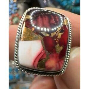 Size 11 925 Sterling Silver Rose Closed Back Dahlia Turquoise Ring